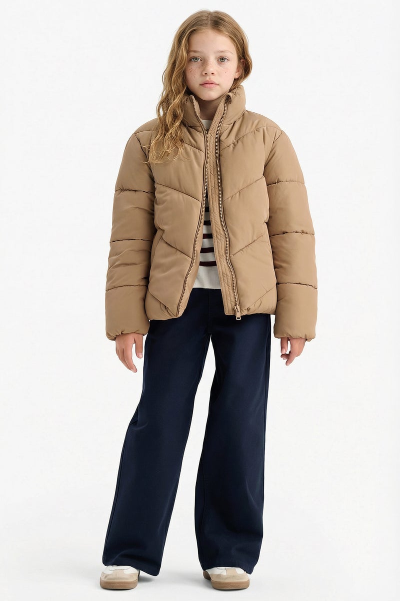 DeFacto Beige Girl Girl Waterproof Fleece Lined Puffer Jacket Casual - Image 2